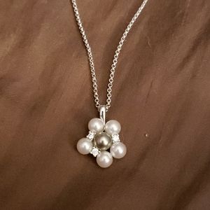 Majorica cream and gray pearl silver necklace